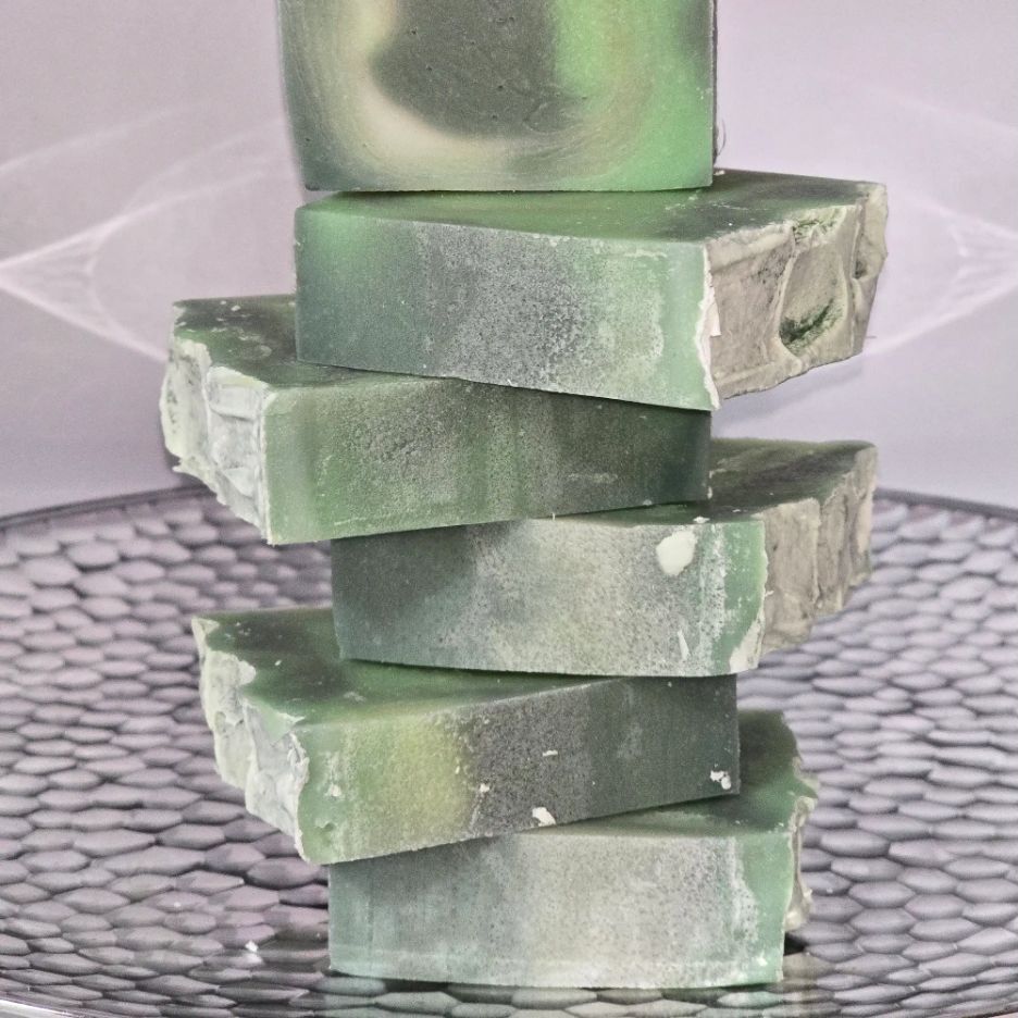 Stacked Dill Pickle cold process soap bars