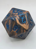 Onyx Frost D20 glycerin soap, handmade with blue numbers and copper-and-dark swirls