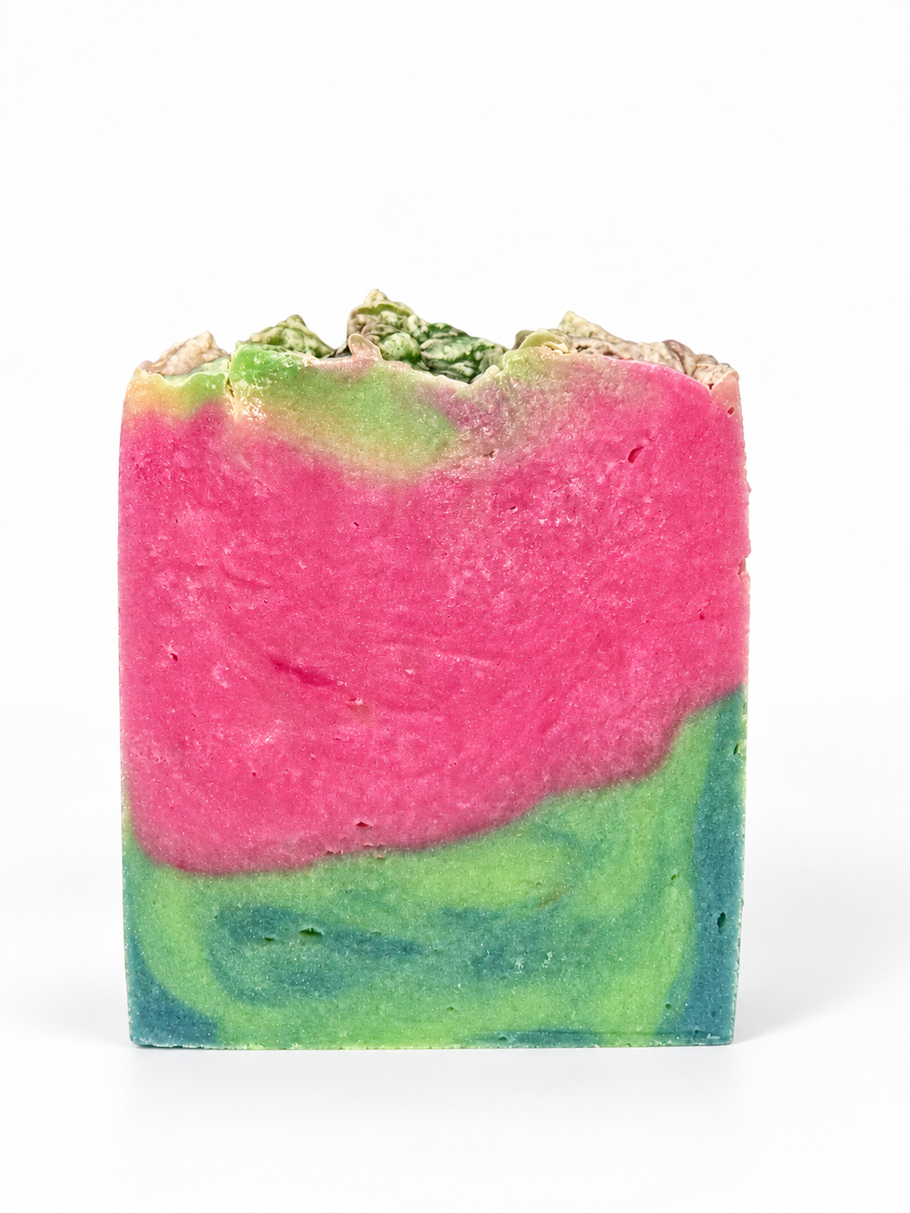 Pink Watermelon handmade cold process soap bar on white background