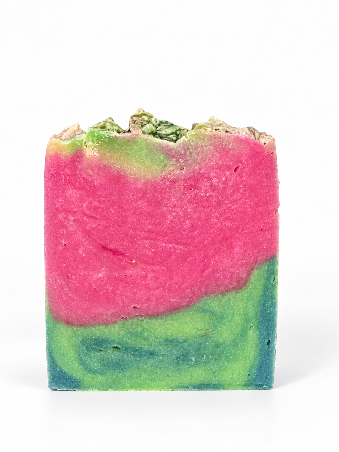 Pink Watermelon handmade cold process soap bar on white background