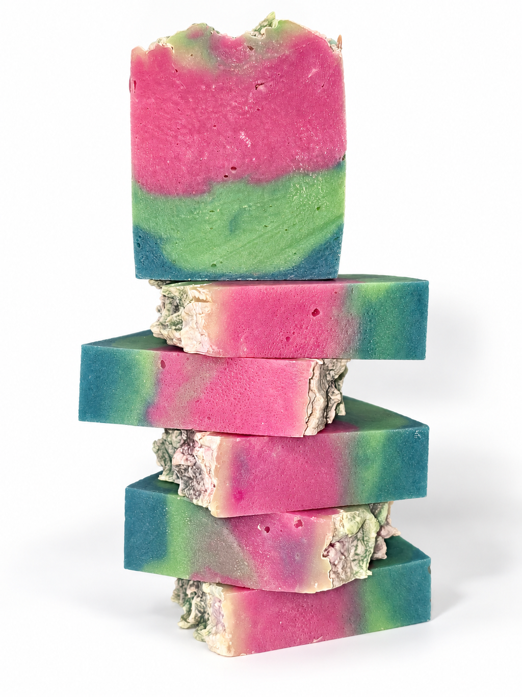 Stacked Pink Watermelon handmade cold process soap bars